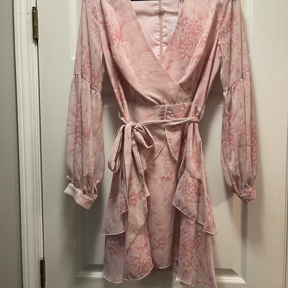 Stellah Pink Fit and Flare Long Sleeve Dress